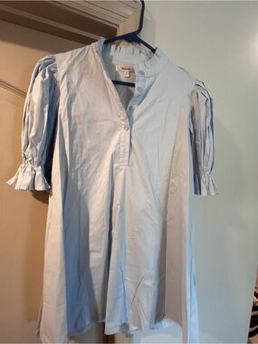 Babaton Light Blue Puff Sleeve Cotton Tunic Top
